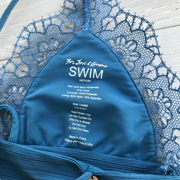 For Love and Lemons Swim | Taylor Lace Trim Triangle Bikini Top Teal Sz Medium - Picture 6 of 7